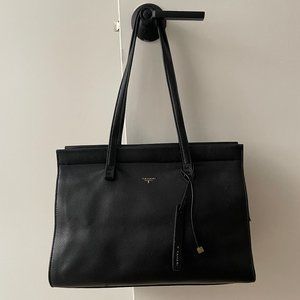 Black Leather Tahari Satchel Handbag